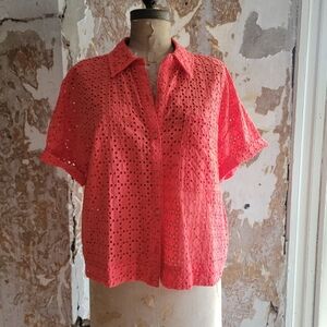 Marled Coral Eyelet Blouse